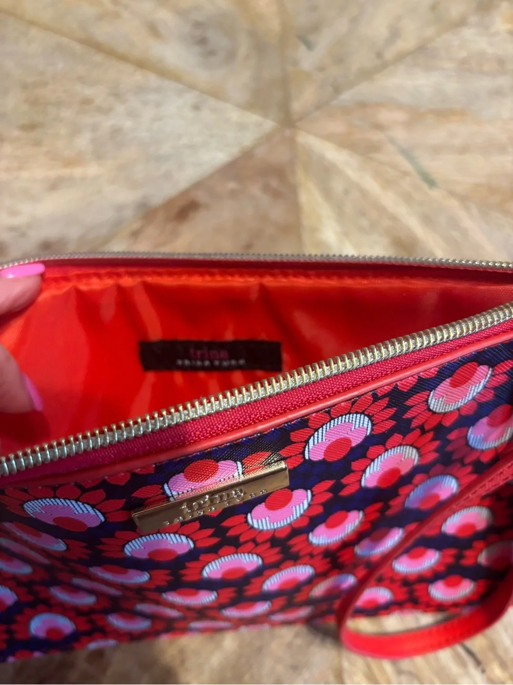 Trina Turk Red and Pink Floral Wristlet Clutch